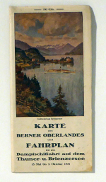 Karte des Berner Oberlandes und Fahrplan für die Dampfschiffahrt auf dem Thuner- u. Brienzersee