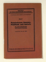 Resolutionen, Statuten, Manifeste und Aufrufe des ersten internationalen Kongresses der Roten Fach- und Industrie-Verbände, 3. Juli bis 21. Juli 1921